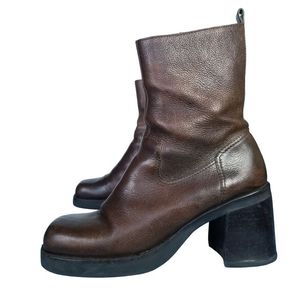 Vintage square toe chunky platform heel leather boots size 11 - Picture 3 of 12